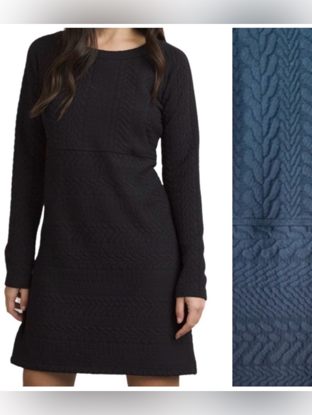 Prana Macee Dress Black Cable Textured Long Sleeve Size Small